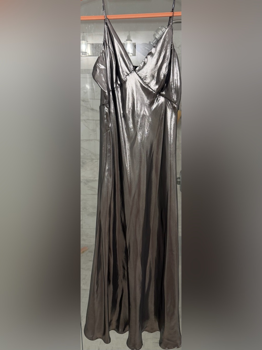 Anthropologie Metallic Charcoal Maxi slip dress